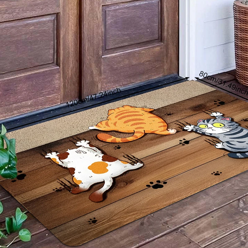 VIKAMA Cute Cartoon Cat Doormat Non Slip Water Absorbent Floor Mat for Kids Room Bedroom Living Room Home Decor