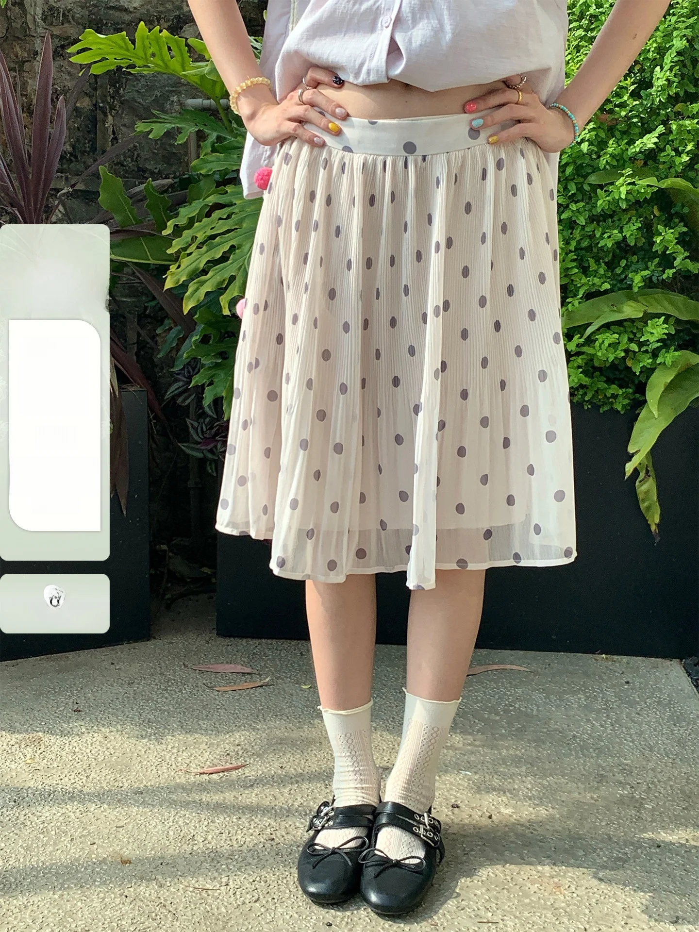 

Hollyii Korean Style Gentle Pleated Elastic Waist Polka Dot Half Skirt Midi Length Spring Summer New Arrival Versatile Women'...