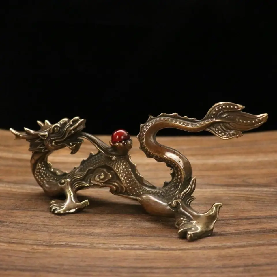 Antique dragon ornaments pure copper fortune-bringing dragon spitting dragon decorative desktop art