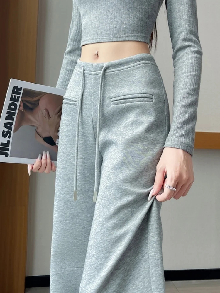 High Waist Drawstring Slimming American Style Hot Girl Casual Pants Women's Fall 2026 Micro Flared Sporty Long Trousers