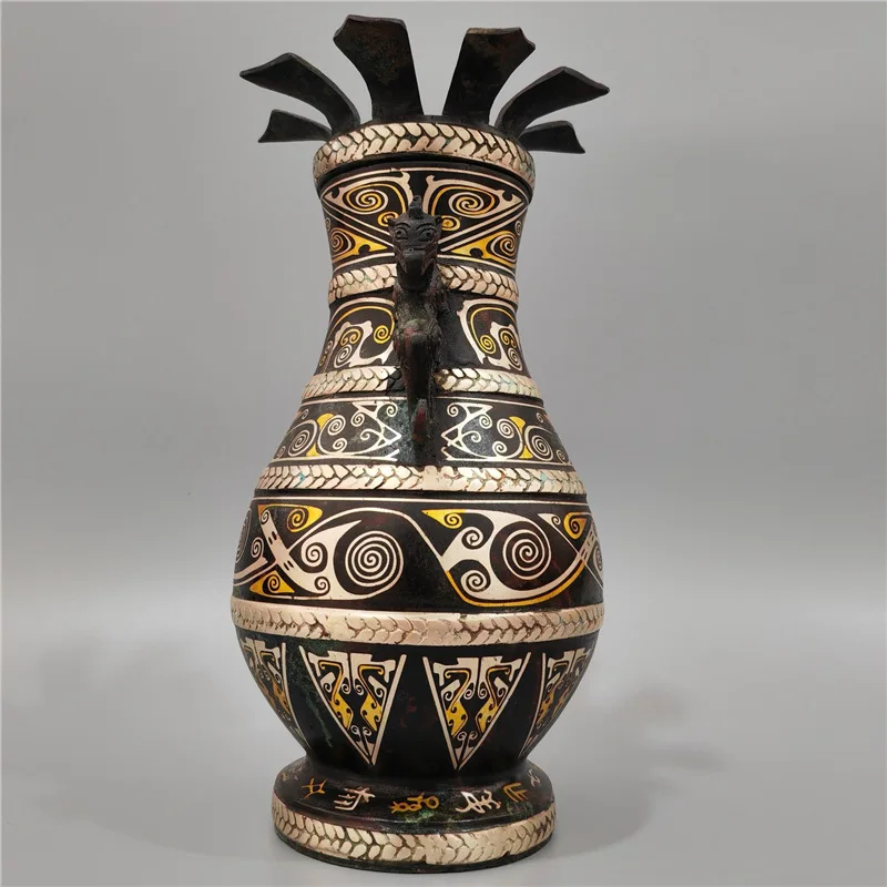 Bronze Mixed Gold and Silver Spring and Autumn Dragon Pattern Pot Antique Collection Folium Nelumbinis Square Pot Mixed Gold and