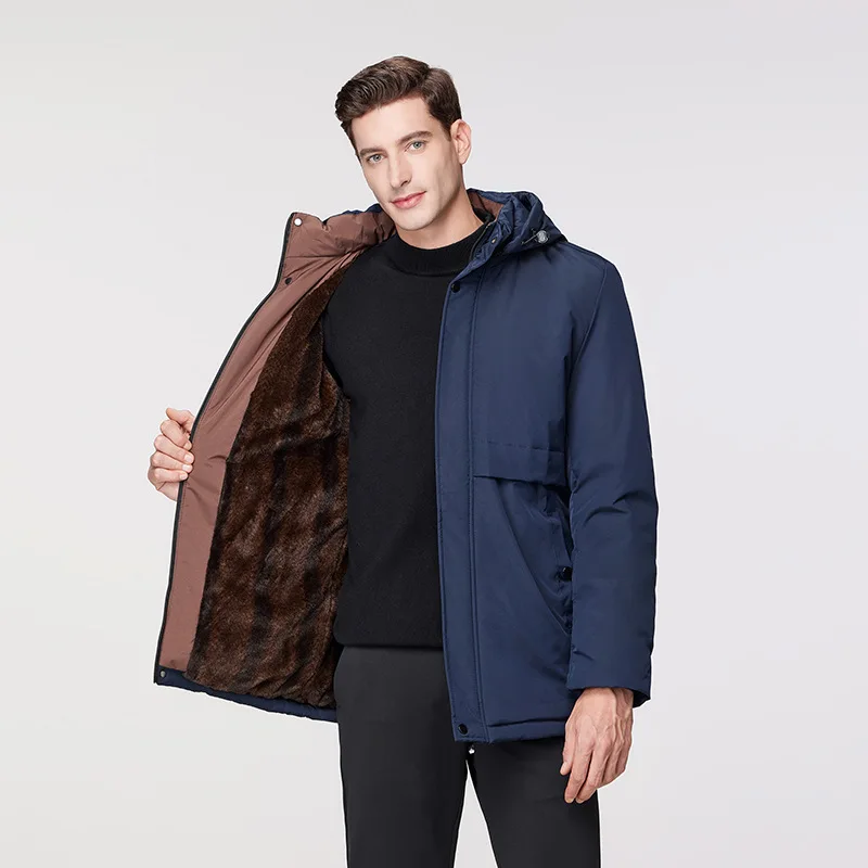 Man Cargo Jacket Winter Thicken Warm Long Sleeve Male Outerwear Windproof Hooded Pocket Zipper Business Casual Men Down Coat