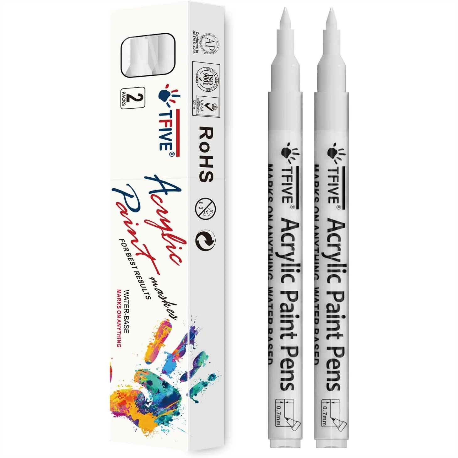 

White Paint Markers 2 Pack - 0.7mm Extra Fine Tip Acrylic Permanent Pens for Rock Painting, Ceramic, Glass, Wood, Plastic
