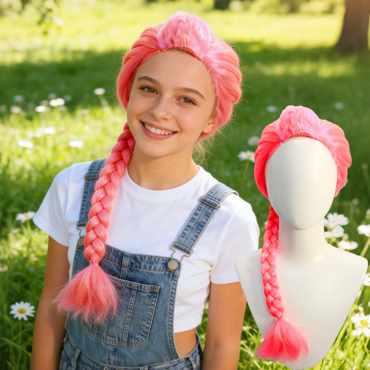 

Ярко-розовый длинный парик с одной косой, предварительно уложенные синтетические волосы для косплея, костюмов игровых персонажей и праздничных образов