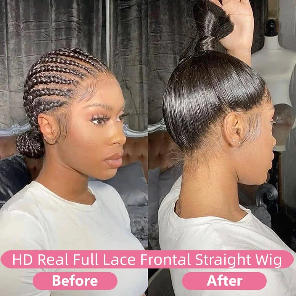 

Парик из натуральных человеческих волос HD Real Full Lace Frontal, бразильские прямые парики из человеческих волос для чернокожих женщин, безклеевые парики из натуральных волос