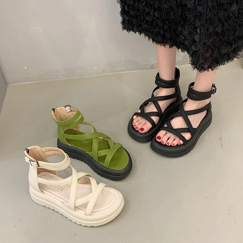 Chaussure Femme Fairy Style Platform  Sandal Women 2023 Summer New Thick Flat Beach Sandals Roman Style Women Shoe Designer Shoe