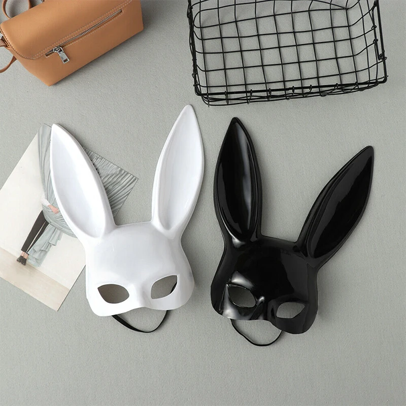 Half Face Rabbit Mask Black White Halloween Mask Christmas Bar Masquerade Party Rabbit Ears Masks Sexy Cosplay Props