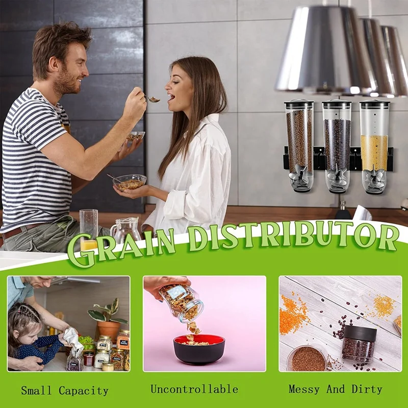 Candy Dispenser Wall Mounted,Triple Dry Cereal Grain Dispenser Machine Wall Mount,Food Storage Container for Pantry-A07G