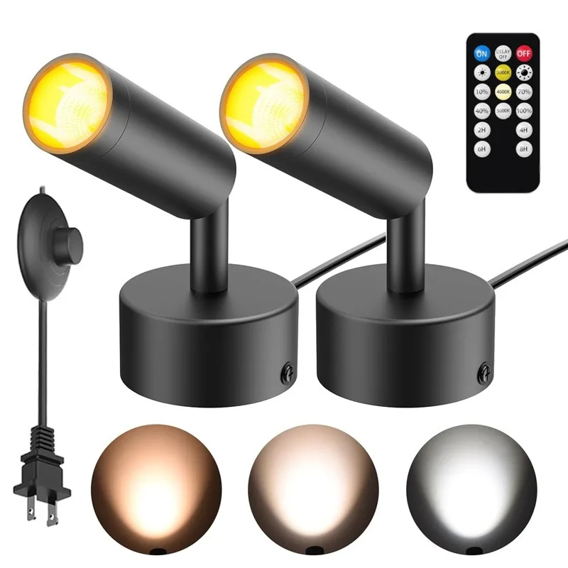 2 Pack LED Wall Light Spotlights Art Display Ambient Lighting Night Lights Dimmable Tri-color Foot Switch 5W AC85-265V US/EU/UK