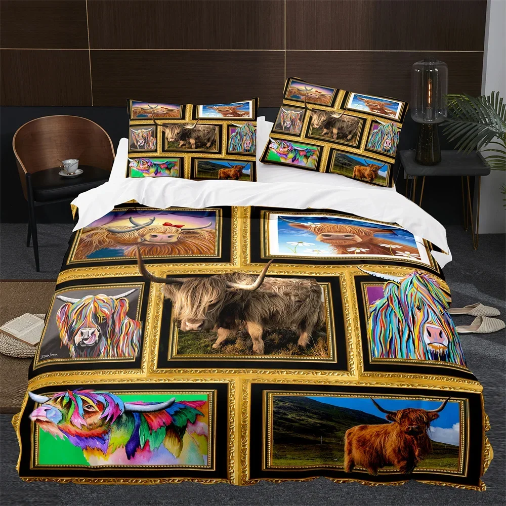 

Highland Cow Cattle Farmhouse Animal Comfortable Duvet Cover Pillowcase Bedding Set Children Bedroom Decoration Home Textile
