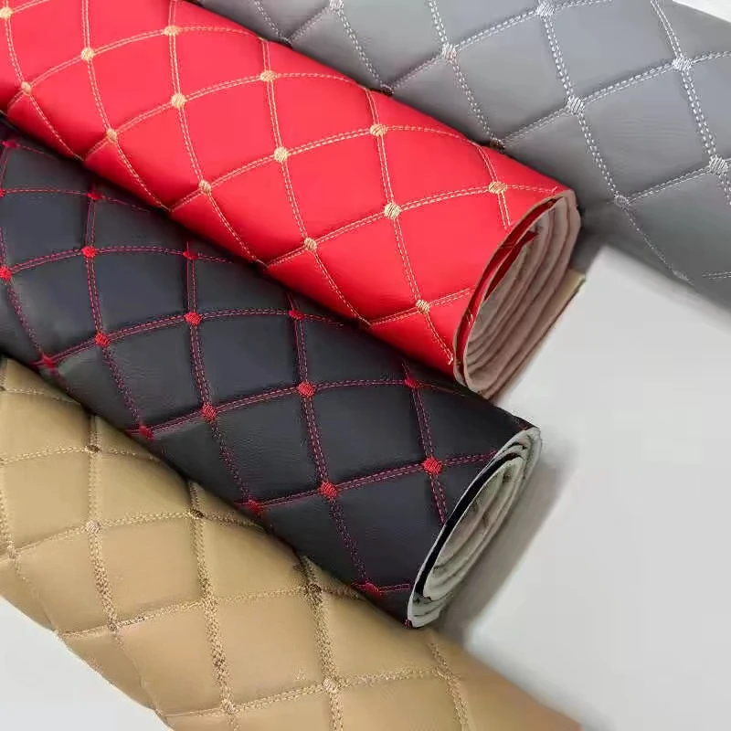 100x155cm Rhombus PVC Leather Fabric for Car Floor Synthetic Leather Sponge Quilted Sewing Car Interior Craft Material