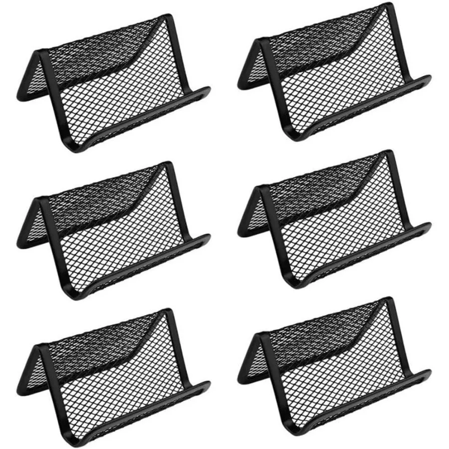 Black Metal Mesh Business Card Holder Desk Business Card Organizer for Desk Office Name Card Black, 6 Pack