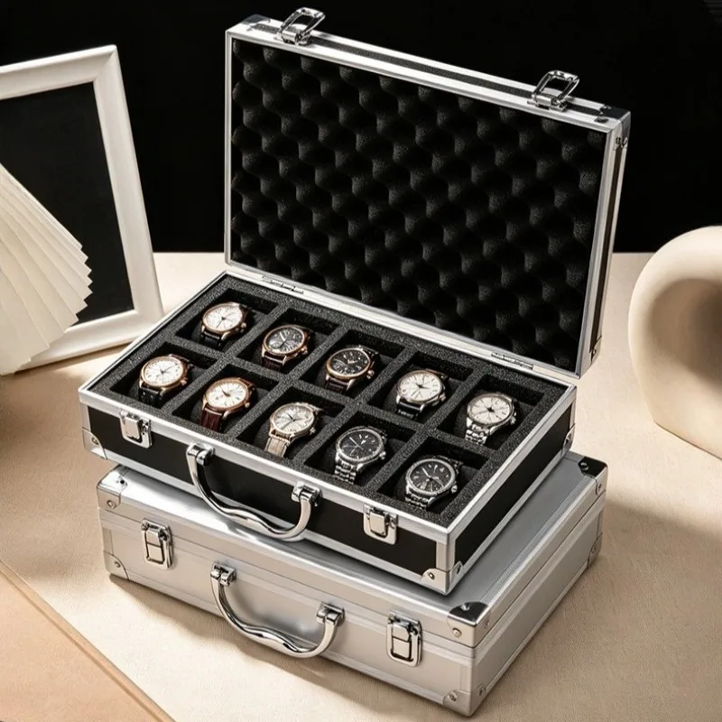 10/18 Slot Handheld Watch Box Aluminum Alloy Watches Storage Case Men's Portable WristWatch Container Watches Organizer Boxes