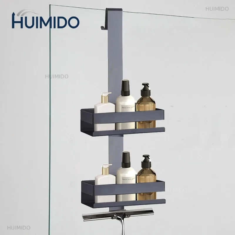 Bathroom Storage Shelves Stainless Steel Thickened Double-deck Waterproof Shower Door Hanging Baskets Bathroom Supplies
