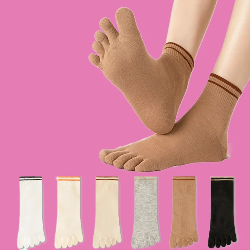 

1/3/5 Pairs New Fashion Summer Striped Anti-foot Fungus Mid-tube Cotton Socks Split Toe Breathable Sports Five-finger Socks