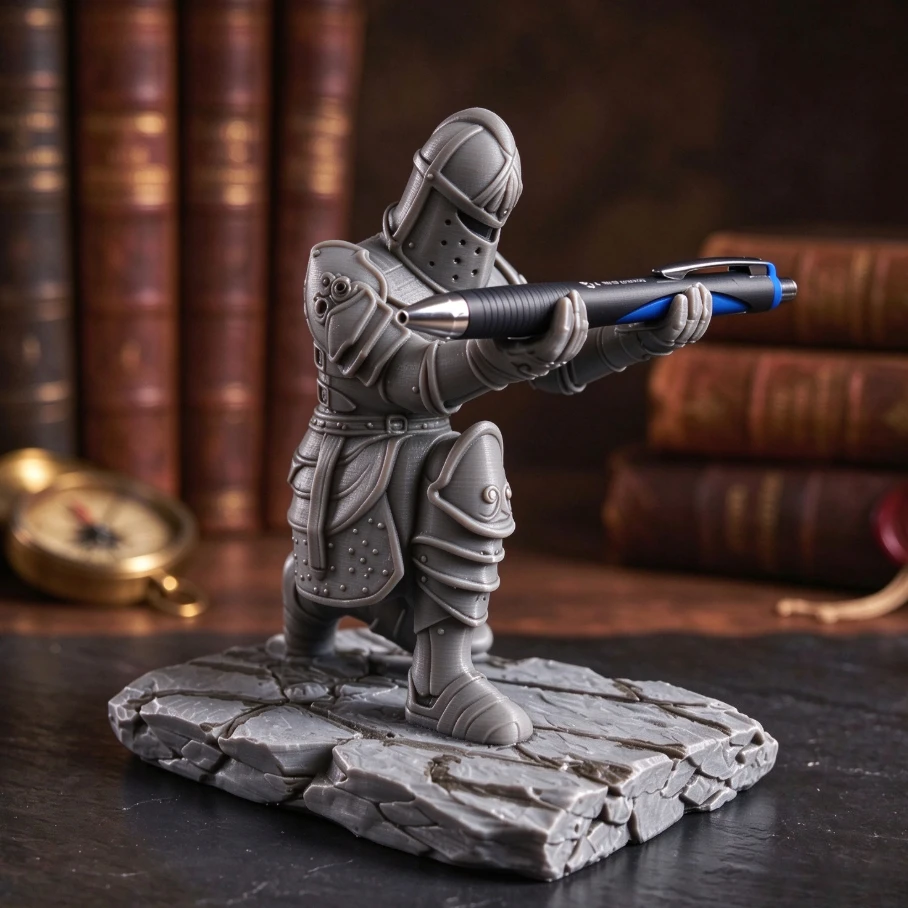 Medieval Knight Pen Holder 3D Printed Warrior Figurine Pen Stand Desktop Decor Stationery Organizer Creative Office Gift