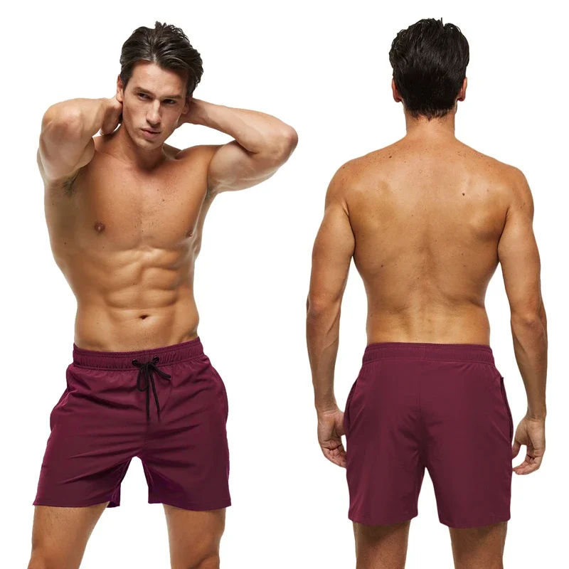 Summer 2024 Mens Shorts Solid Color Polyester Gym Zipper Pocket Quick Dry Shorts Para Hombre Surfing Beach Swimwear