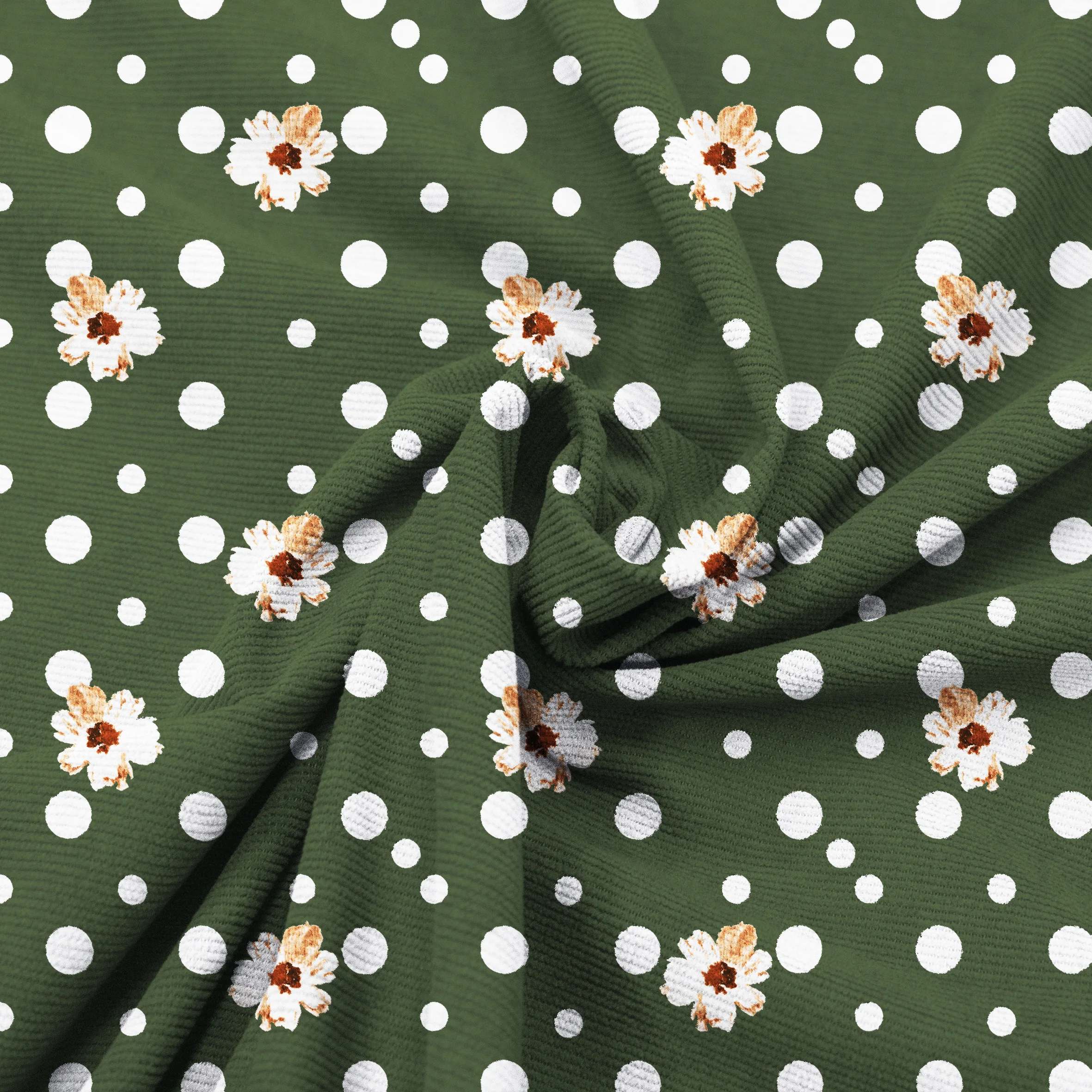 New Daisy& Polka Dot Design Custom Floral Printed 100% Polyester Corduroy Fabric for Diy Sewing Dress Bag Home Decor