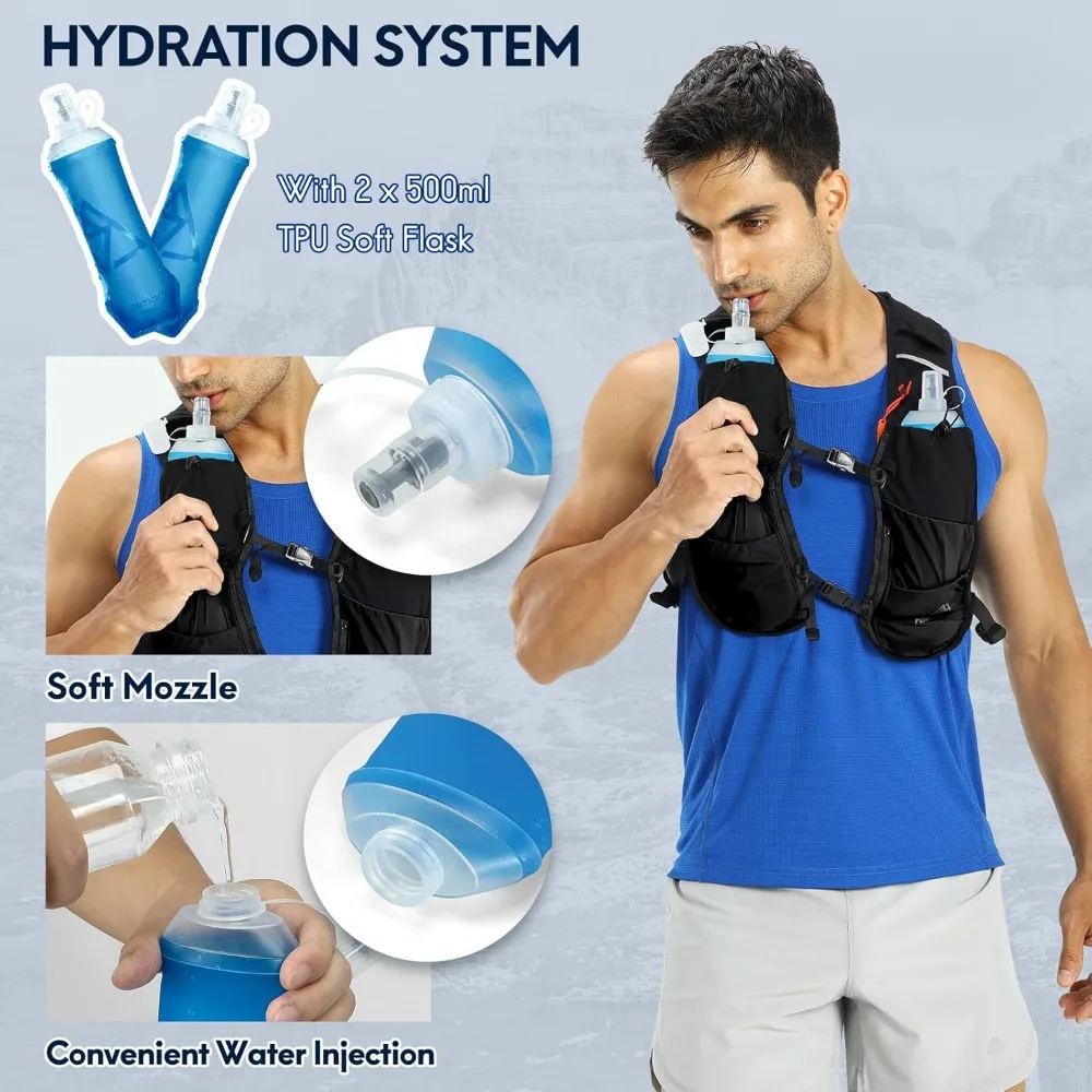 Lightweight Running Hydration Vest Backpack Breathable Mesh Marathon Jogging Vest Bag Adjustable Outdoor Trail Hiking Sports