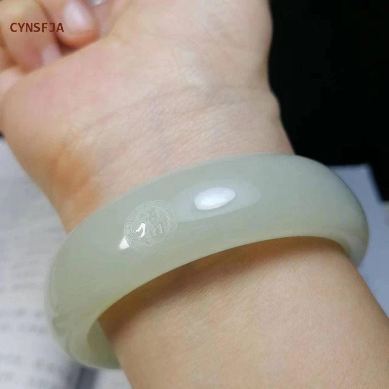 

CYNSFJA New Real Certified Natural Hetian Jade Nephrite Women's Lucky "Fu" Jade Bracelet Bangle 58mm High Quality Best Gifts