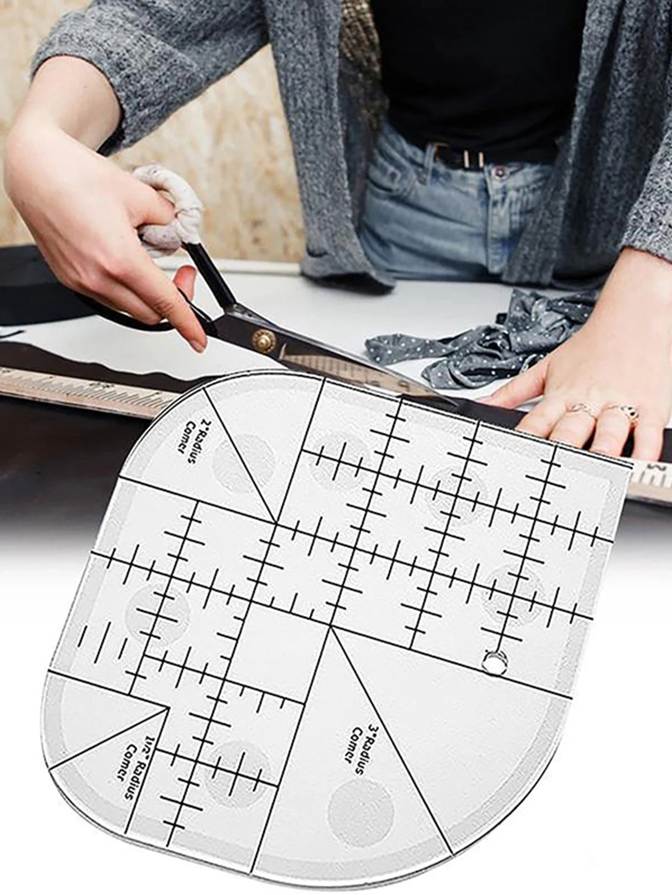 Regla de corte de esquinas curvas, regla acrílica para costura y quilting, regla para patchwork, plantilla de costura, herramientas de costura DIY para patchwork