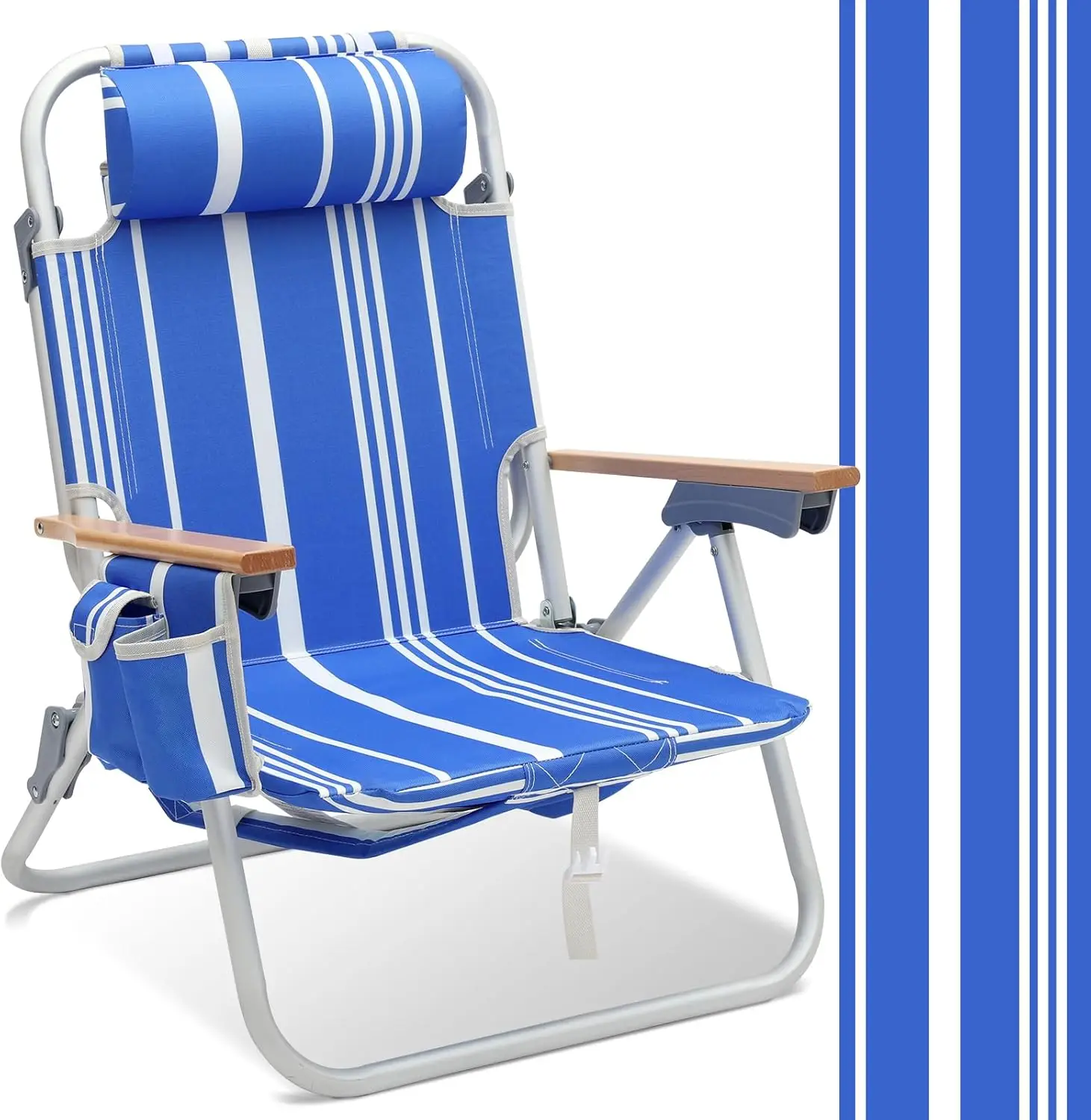 

Aluminum Beach Chair for Adults with 5-Position Classic Lay Flat, Lightweight Folding Backpack Beach Chair with 2 Cooler Bag, To