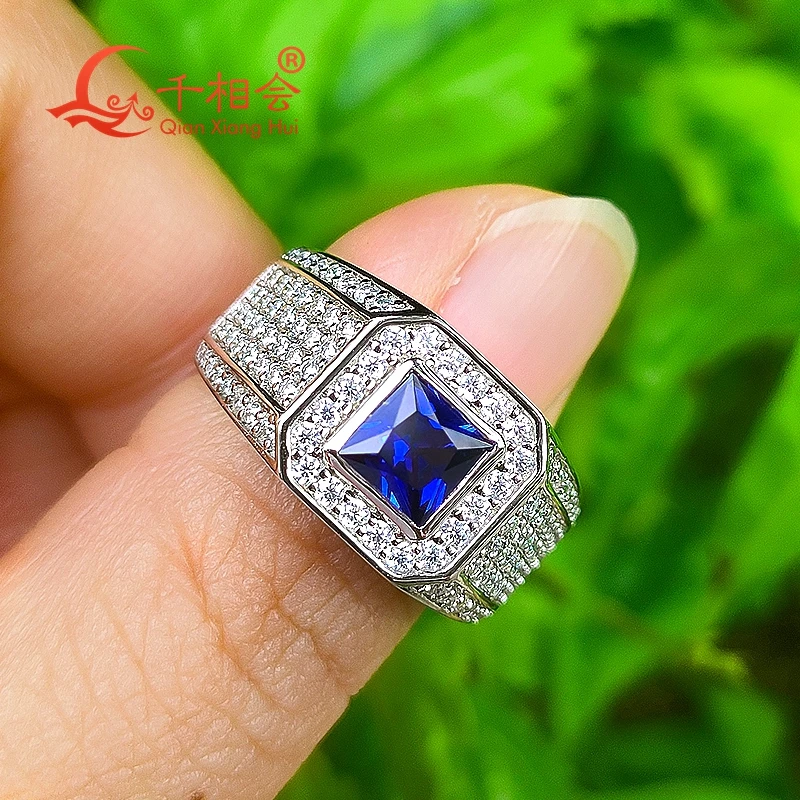 Imagem -03 - Rubi Quadrado Safira Gypsophila Real Moissanite Anel para Homem e Mulher Prata Esterlina 925 Noivado Masculino Jóias de Casamento