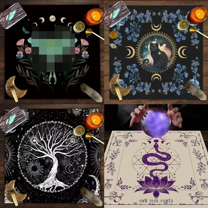 Tarot Square Tablecloth Sea Velvet Fabric Terrace Dining Table Cover Multi-Purpose Towel Mandala Life Tree Butterfly