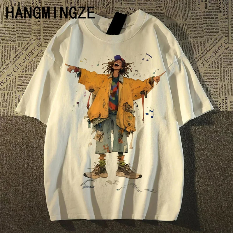 American Street mężczyźni i kobiety modny spersonalizowany nadruk z krótkim rękawem lato fajny luźny Retro luźny T-shirt Top Harajuku Y2k