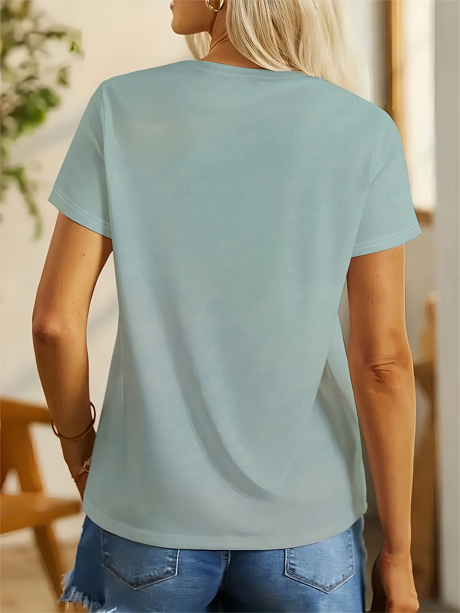 Light Blue Women's Tee - Whimsical Couple Graphic, Quirky Artistic Print Design for Casual Daily Wear