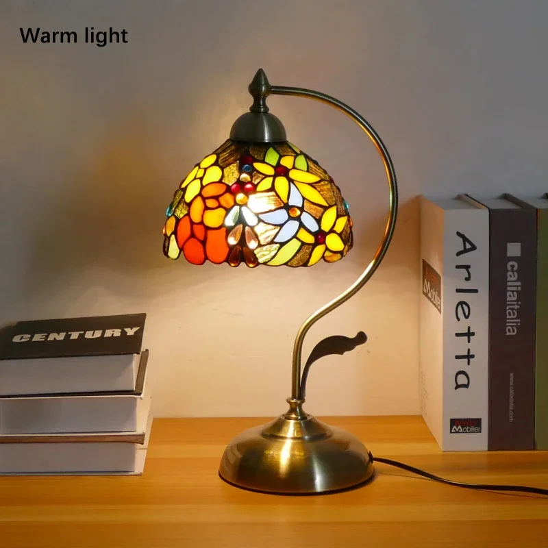 New Creative Study Room Bedhead Reading Desk Lamp Warm Retro Bar Colorful Glass Small Desk Lamp