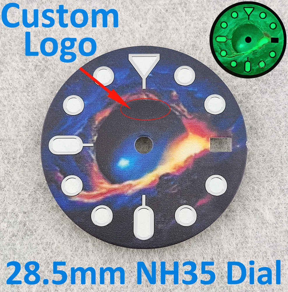Циферблат 28,5 мм, циферблат NH35, циферблат NH36, зеленый, полностью светящийся циферблат, запасные части, высококачественный циферблат для часов, подходит для механизма NH35/NH36