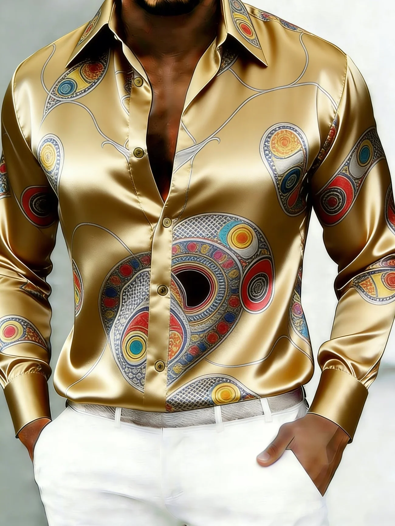 New Colorful Concentric Circle Paisley 3D Printed Long Sleeve Shirt for Men's Business Vacation Top Clothing
