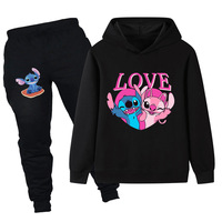 Disney Stitch children's fall and winter long-sleeved sports set boys girls casual fashion warm sweatshirt + Sweatpant 2pcs set
