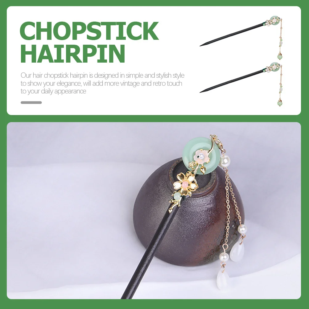 

2 шт., палочки для еды, держатель для булочки, подвеска с кисточкой, элегантный ретро-стиль, винтажная китайская заколка для волос, аксессуар