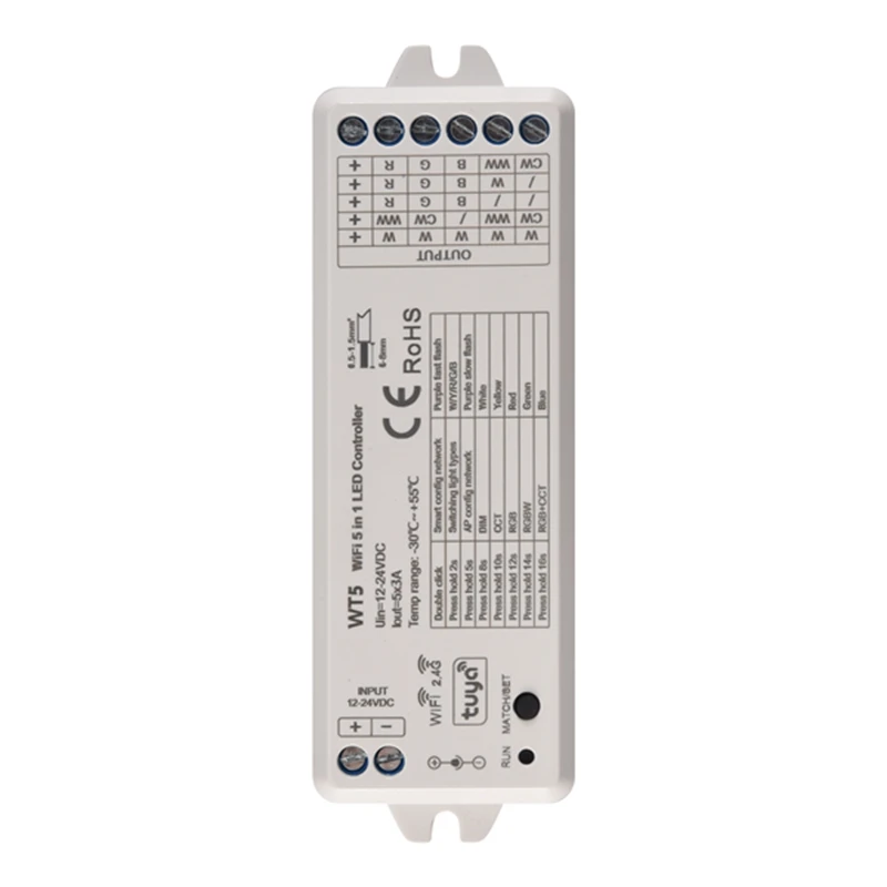 Tuya LED Controller 5 in 1 Dimmer CCT RGB RGBW RGBWW RGBCCT Strip Smart Life Wifi 2.4G RF Remote Controller 12-24V WT5