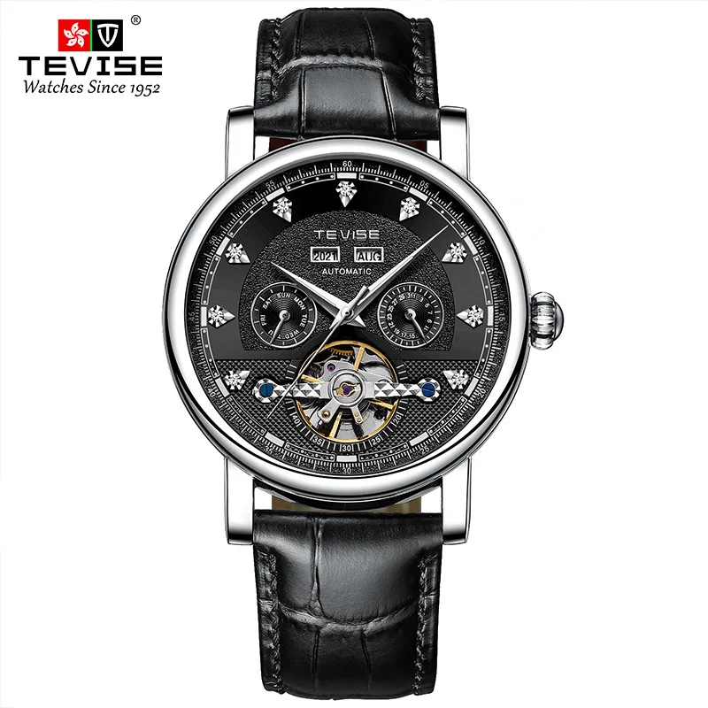 

Tourbillon Hollow Automatic Mechanical Watch for Men Leather Multi-functional Waterproof Luminous Calendar Week Sports Watch