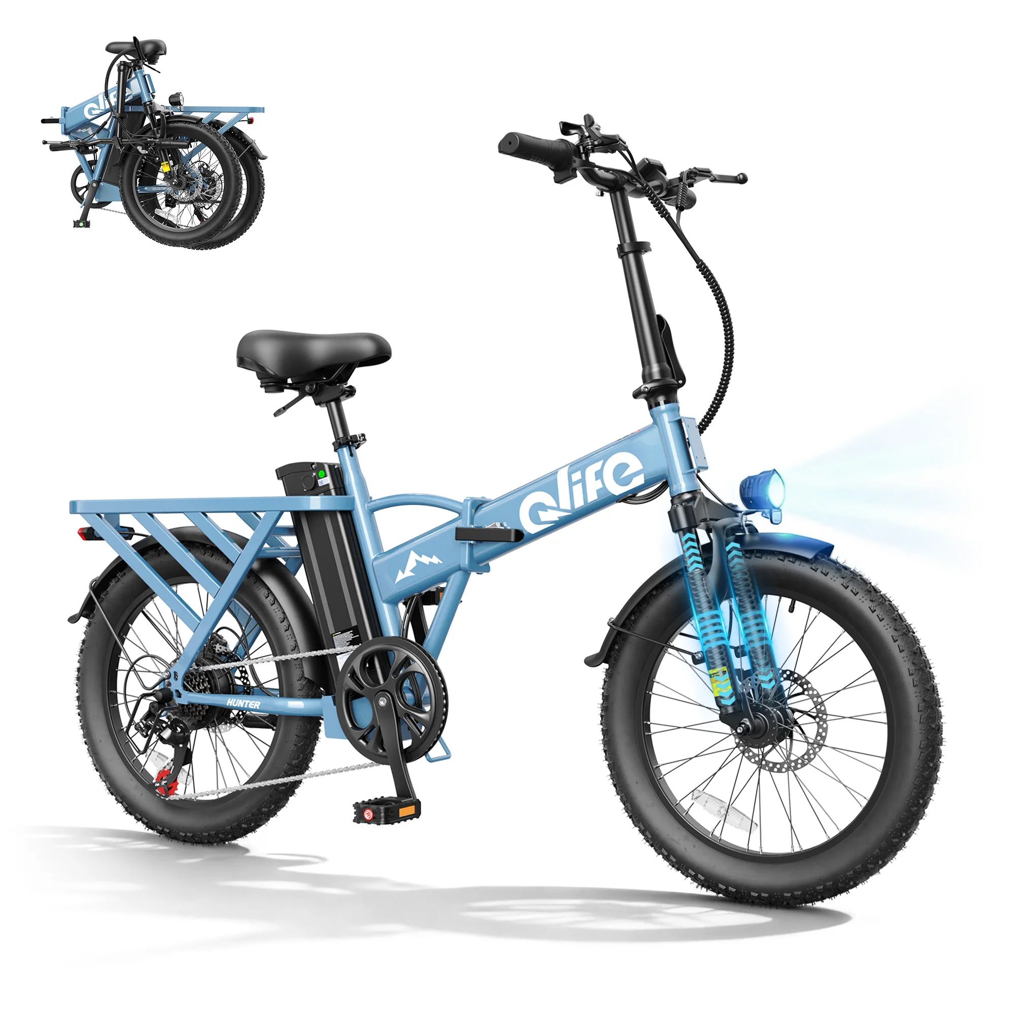 Qlife 20"×3" Fat Tire Foldable Ebike, 1200W Peak Motor 48V 13.5Ah Battery, 28MPH 65Mi Long Range Electric Bicycle image 5