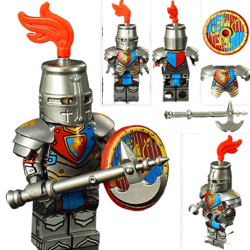 Medieval Figure Building Block Castle Armor Templar Knights Militia Soldiers Gunners Shield Helmet Assembling Brick Toys
