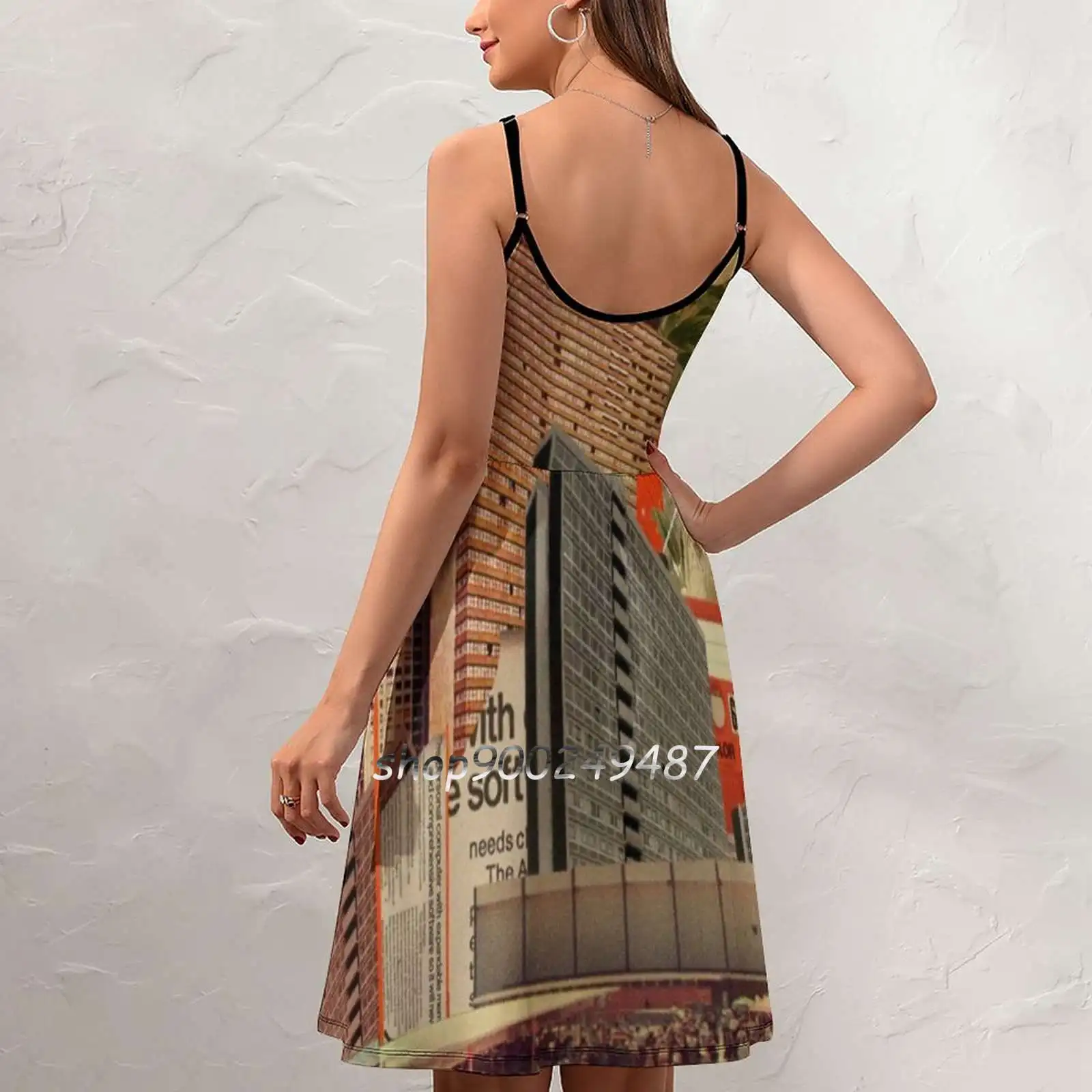 Software Road Sling Dress Women Summer Printing Condole Belt Dresses Collage Vintage Space Surreal Software Road Computer