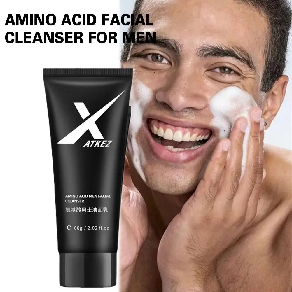 Pembersih wajah asam Amino untuk pria, alat pembersih muka lembut cuci pori-pori dalam membersihkan kontrol minyak jerawat 60g B5W6