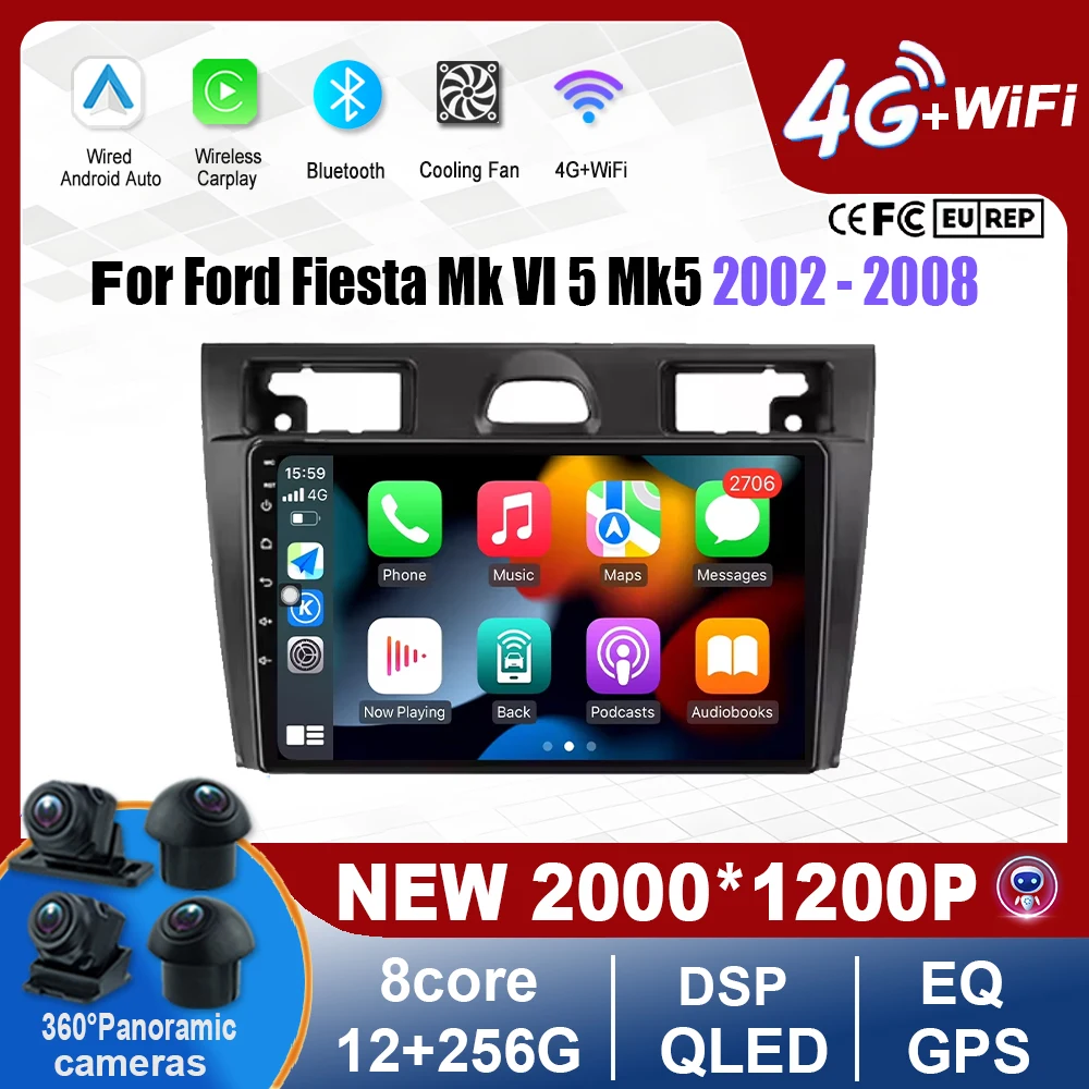 

9" QLED 2000*1200P Android 16 for Ford Fiesta Mk VI 5 Mk5 2002 - 2008 Carplay Auto Car Radio Car DVD Player Head Unit Tools 4G