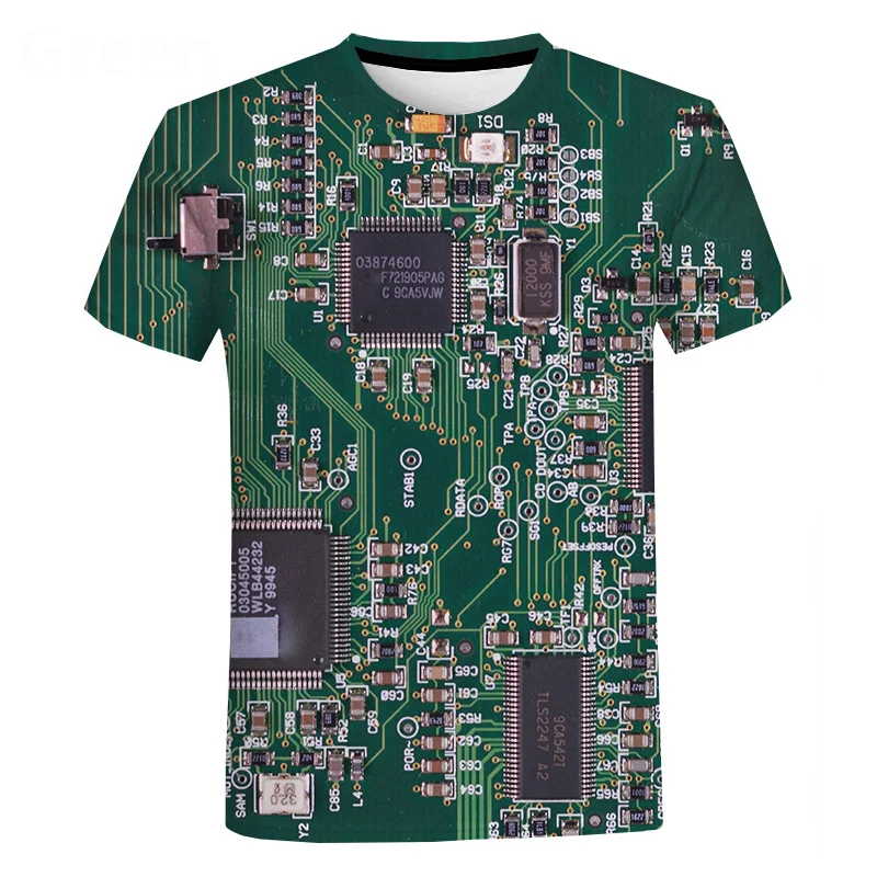 3D Print Circuit Board Graphic T Shirt For Men Summer Fashion T-shirt Electronic Chip Creative Tee Shirts Women Gym Clothes Tops