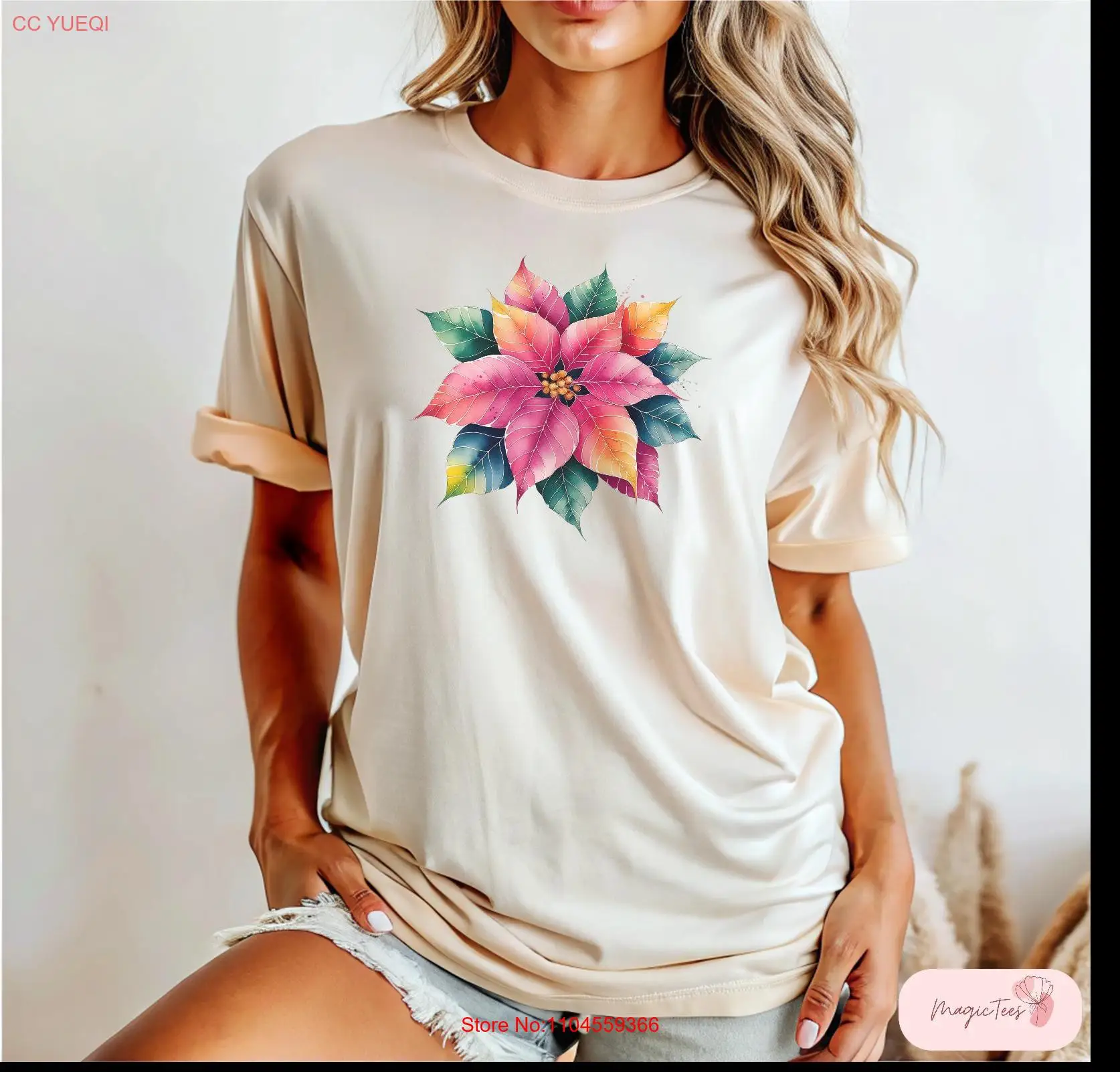 Poinsettia T Shirt Vintage Comfort Colors Boho Floral for Nature Lovers Wildflower Watercolor Design Garden Birthday