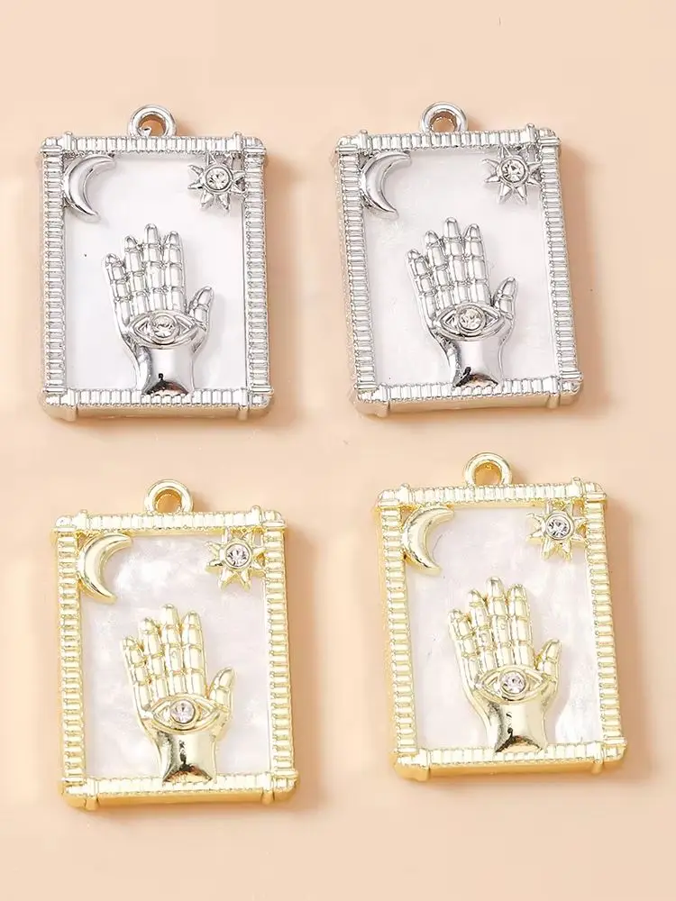 Leslie 5 Stück 15*21mm Goldfarbene Tarot-Mond-Stern-Hamsa-Hand-Anhänger für DIY Fatima-Hand-Auge-Halsketten-Schmuckherstellung Zubehör – Detail 26