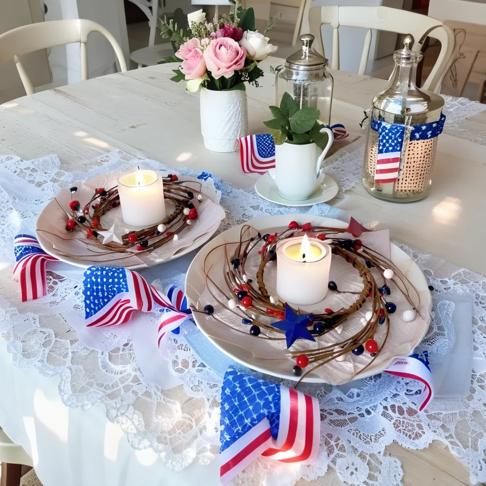Patriot Artificial Garland Tulip Branch July 4th Memorial Day Independence Day Five-Star Garland Dining Table Core Decoration