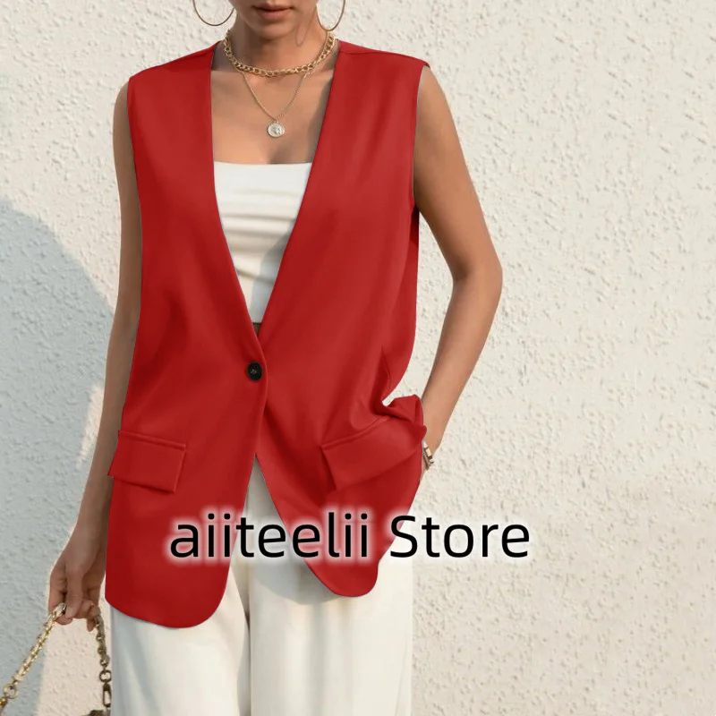 2023 Women\'s Suit Vest Steampunk Style Single Row One Button Deep V Neck Slim Fit Business Casual Sexy Sleeveless Jacket Tops