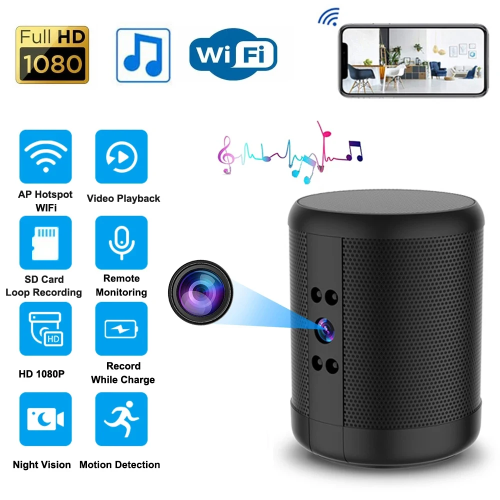 1080P HD Mini Wifi Camera Bluetooth Speaker Home Security Surveillance Two-way Remote Intercom Night Vision Cam 3600mah Battery