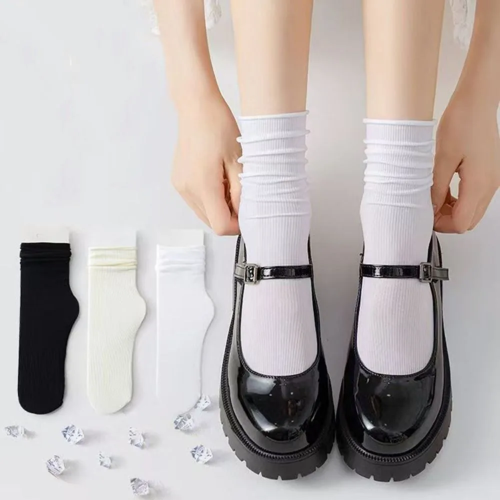 

10Pairs Pinstripe Women's Ultra-thin Socks Breathable Comfortable JK Lolita Pile Socks Hosiery Mid-calf Ice Silk Tube Socks
