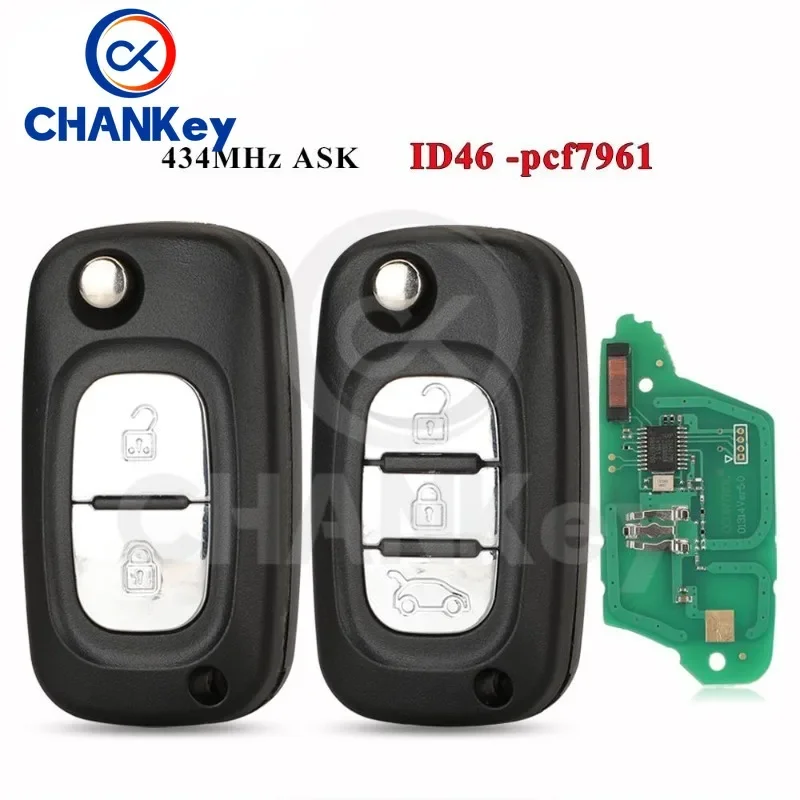 CHANKey Flip Remote Key Fob 2/3 Buttons 433MHz ASK ID46 PCF7961 For  Mercedes Benz Citan 2012 - 2019 Smart W364